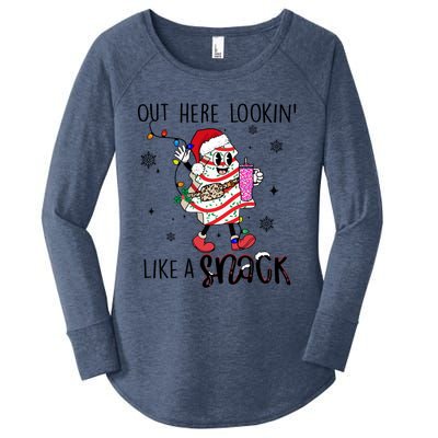 Out Here Lookin Like A Snack Funny Christmas Santa Tree Cake Gift Women's Perfect Tri Tunic Long Sleeve Shirt