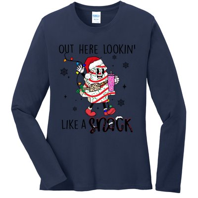 Out Here Lookin Like A Snack Funny Christmas Santa Tree Cake Gift Ladies Long Sleeve Shirt