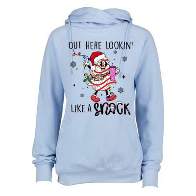 Out Here Lookin Like A Snack Funny Christmas Santa Tree Cake Gift Womens Funnel Neck Pullover Hood