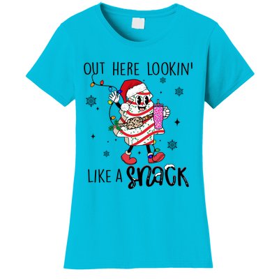 Out Here Lookin Like A Snack Funny Christmas Santa Tree Cake Gift Women's T-Shirt