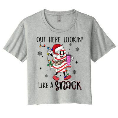 Out Here Lookin Like A Snack Funny Christmas Santa Tree Cake Gift Women's Crop Top Tee