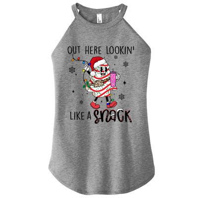 Out Here Lookin Like A Snack Funny Christmas Santa Tree Cake Gift Women's Perfect Tri Rocker Tank