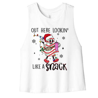 Out Here Lookin Like A Snack Funny Christmas Santa Tree Cake Gift Women's Racerback Cropped Tank