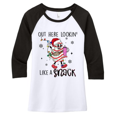 Out Here Lookin Like A Snack Funny Christmas Santa Tree Cake Gift Women's Tri-Blend 3/4-Sleeve Raglan Shirt