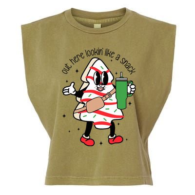 Out Here Looking Like A Snack Cute Xmas Christmas Tree Cake Garment-Dyed Women's Muscle Tee