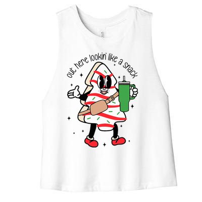 Out Here Looking Like A Snack Cute Xmas Christmas Tree Cake Women's Racerback Cropped Tank