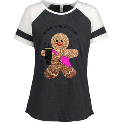 out here looking like a snack gingerbread man Enza Ladies Jersey Colorblock Tee