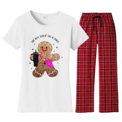 out here looking like a snack gingerbread man Women's Flannel Pajama Set