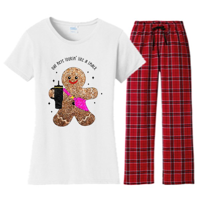 out here looking like a snack gingerbread man Women's Flannel Pajama Set