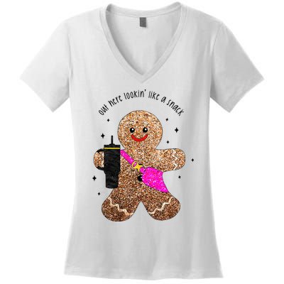 out here looking like a snack gingerbread man Women's V-Neck T-Shirt