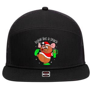 Out Here Looking Like A Snack Funny Mouse Christmas 7 Panel Mesh Trucker Snapback Hat