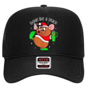 Out Here Looking Like A Snack Funny Mouse Christmas High Crown Mesh Back Trucker Hat