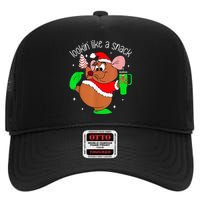 Out Here Looking Like A Snack Funny Mouse Christmas High Crown Mesh Back Trucker Hat