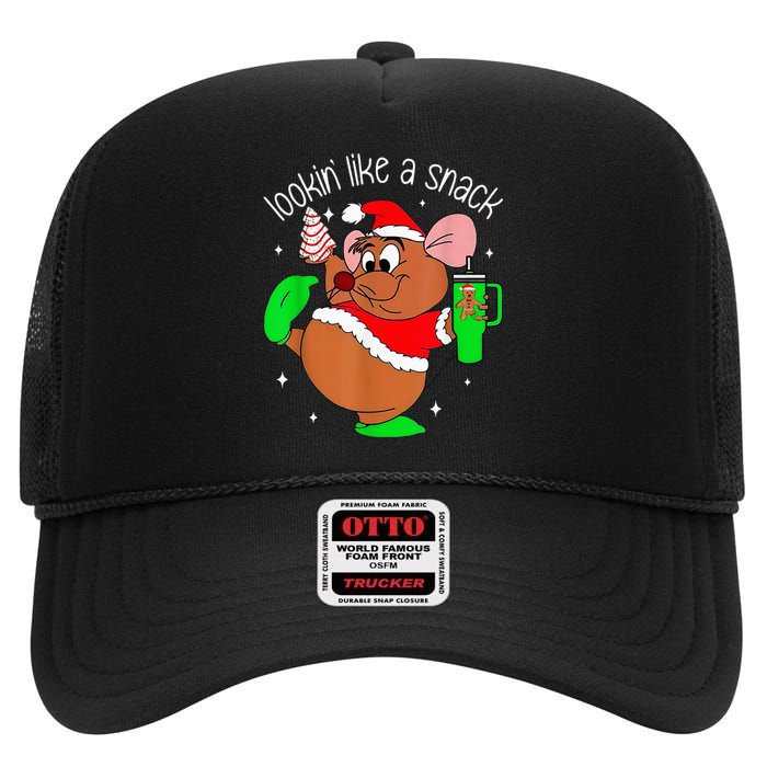 Out Here Looking Like A Snack Funny Mouse Christmas High Crown Mesh Back Trucker Hat