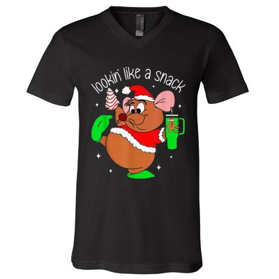 Out Here Looking Like A Snack Funny Mouse Christmas V-Neck T-Shirt