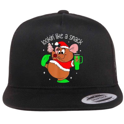 Out Here Looking Like A Snack Funny Mouse Christmas Flat Bill Trucker Hat