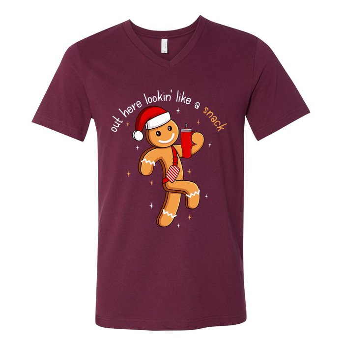 Out Here Looking Like A Snack Funny Boujee Xmas Gingerbread V-Neck T-Shirt