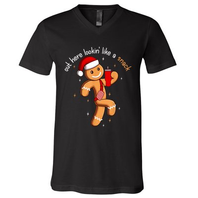 Out Here Looking Like A Snack Funny Boujee Xmas Gingerbread V-Neck T-Shirt