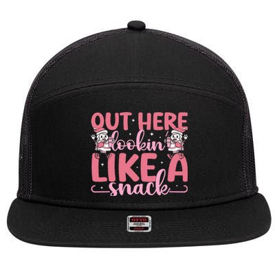 Out Here Looking Like A Snack Boujee Christmas Tree Cake 7 Panel Mesh Trucker Snapback Hat