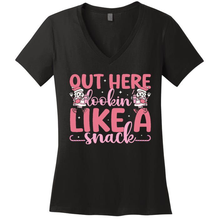 Out Here Looking Like A Snack Boujee Christmas Tree Cake Women's V-Neck T-Shirt