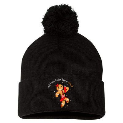 Out Here Looking Like A Snack Funny Boujee Xmas Gingerbread Pom Pom 12in Knit Beanie