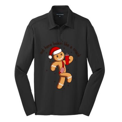 Out Here Lookin Like A Snack Boojee Gingerbread Christmas Funny Gift Silk Touch Performance Long Sleeve Polo