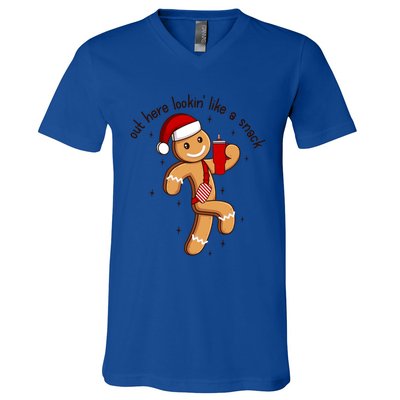 Out Here Lookin Like A Snack Boojee Gingerbread Christmas Funny Gift V-Neck T-Shirt