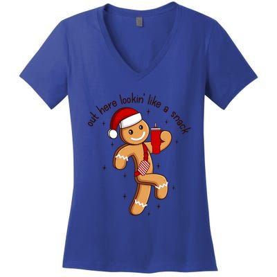 Out Here Lookin Like A Snack Boojee Gingerbread Christmas Funny Gift Women's V-Neck T-Shirt