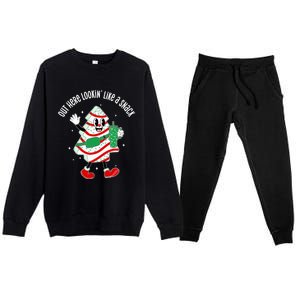 Out Here Looking Like A Snack Christmas Tree Cake Cute Gift Premium Crewneck Sweatsuit Set