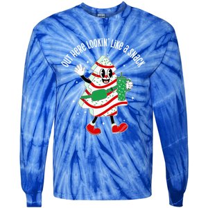 Out Here Looking Like A Snack Christmas Tree Cake Cute Gift Tie-Dye Long Sleeve Shirt