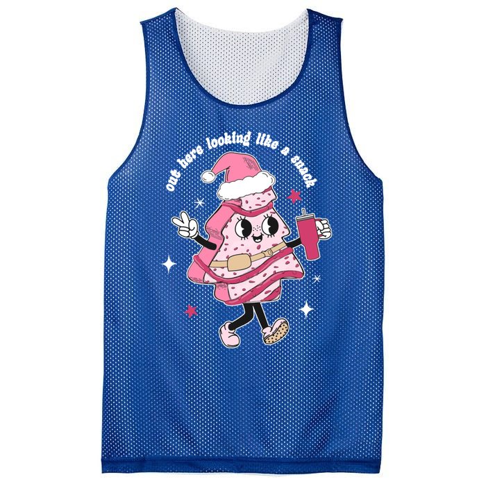 Out Here Lookin Like A Snack Pink Christmas Tree Cake Boojee Gift Mesh Reversible Basketball Jersey Tank