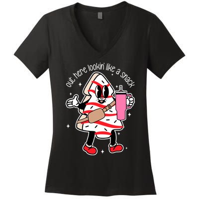 Out Here Looking Like A Snack Cute Boo Jee Xmas Trees Cakes Women's V-Neck T-Shirt