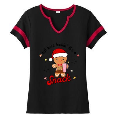 Out Here Lookin Like A Snack Funny Christmas Gingerbread Ladies Halftime Notch Neck Tee