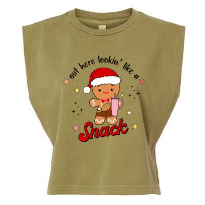 Out Here Lookin Like A Snack Funny Christmas Gingerbread Garment-Dyed Women's Muscle Tee