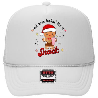 Out Here Lookin Like A Snack Funny Christmas Gingerbread High Crown Mesh Back Trucker Hat