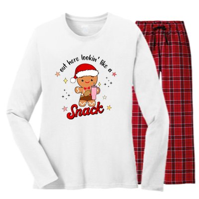 Out Here Lookin Like A Snack Funny Christmas Gingerbread Women's Long Sleeve Flannel Pajama Set 