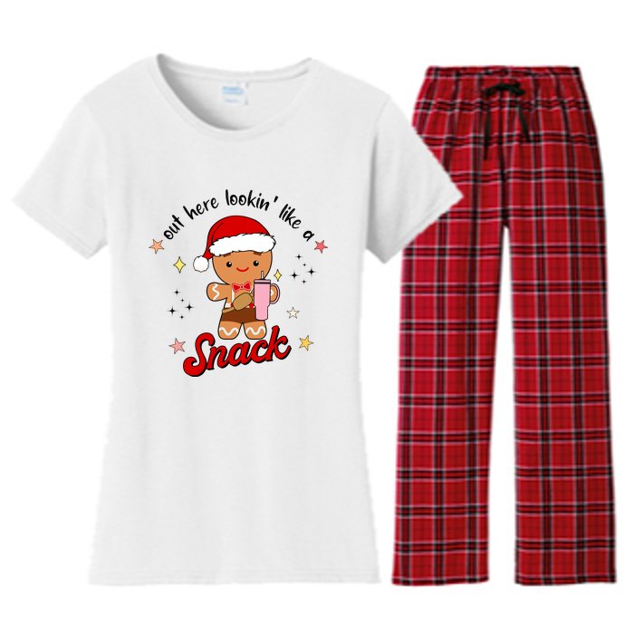 Out Here Lookin Like A Snack Funny Christmas Gingerbread Women's Flannel Pajama Set