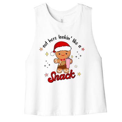 Out Here Lookin Like A Snack Funny Christmas Gingerbread Women's Racerback Cropped Tank