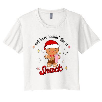 Out Here Lookin Like A Snack Funny Christmas Gingerbread Women's Crop Top Tee