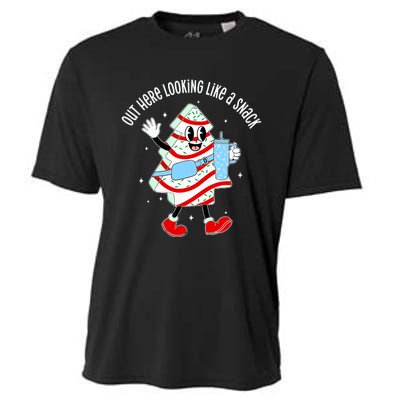 Out Here Looking Like A Snack Christmas Tree Cake Cooling Performance Crew T-Shirt