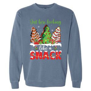 Out Here Looking Like A Snack Christmas Trees Cakes Debbie Garment-Dyed Sweatshirt