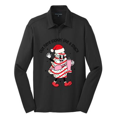 Out Here Lookin Like A Snack Boojee Christmas Tree Cake Cool Gift Silk Touch Performance Long Sleeve Polo