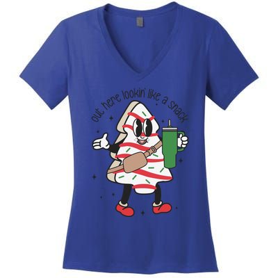 Out Here Lookin Like A Snack Boojee Cute Christmas Tree Cake Cute Gift Women's V-Neck T-Shirt