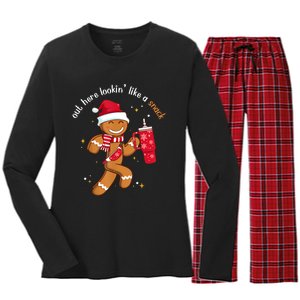 Out Here Looking Like A Snack Boujee Christmas Gingerbread Women's Long Sleeve Flannel Pajama Set 