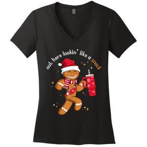 Out Here Looking Like A Snack Boujee Christmas Gingerbread Women's V-Neck T-Shirt