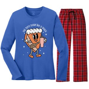 Out Here Looking Like A Snack Cute Boo Jee Xmas Trees Cakes Great Gift Women's Long Sleeve Flannel Pajama Set 