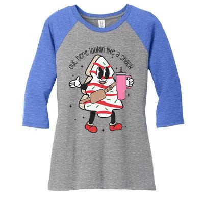 Out Here Lookin Like A Snack Cute Christmas Tree Cake Boojee Gift Women's Tri-Blend 3/4-Sleeve Raglan Shirt