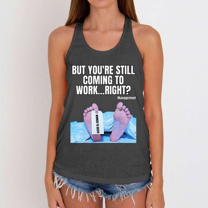 Office Humor Manager Employee Job and Career Funny Work Meme Women's Knotted Racerback Tank