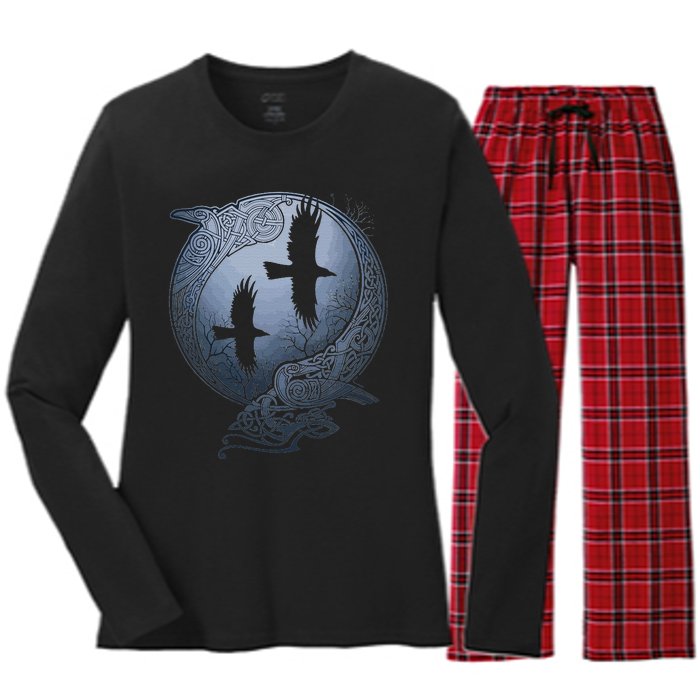 Odins Huginn & Muninn Norse Mythology Women's Long Sleeve Flannel Pajama Set 