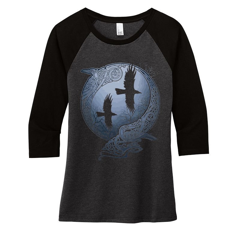 Odins Huginn & Muninn Norse Mythology Women's Tri-Blend 3/4-Sleeve Raglan Shirt